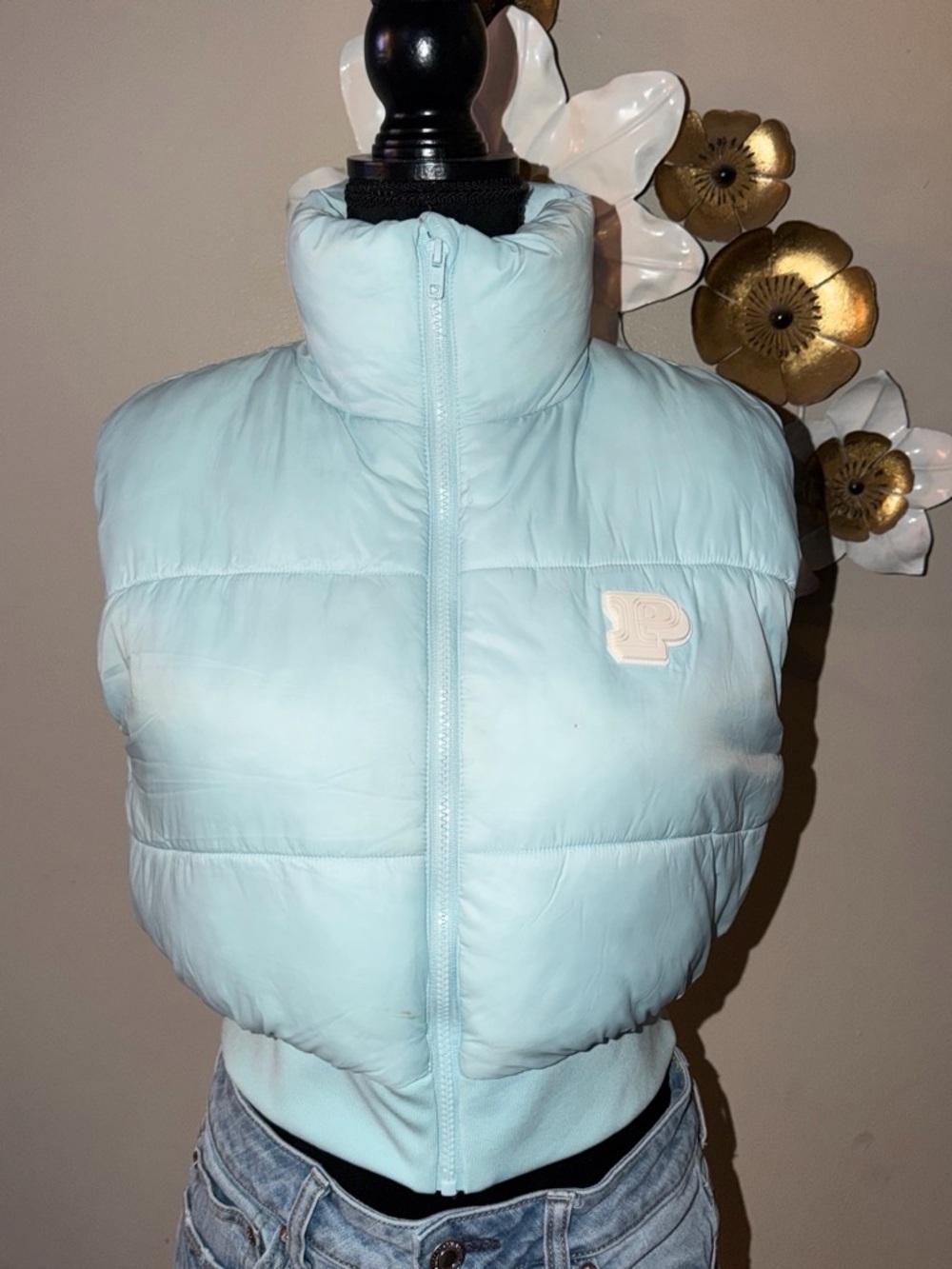 PINK Victoria's Secret Light Blue Cropped Puffer Vest